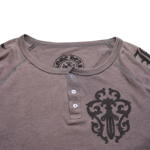 CHROME HEARTS クロムハーツ ヘンリーネック 7部袖Tシャツ サイズXL ヴァインダガー セメタリークロス サンドグレー 美品 中古 4a003160
