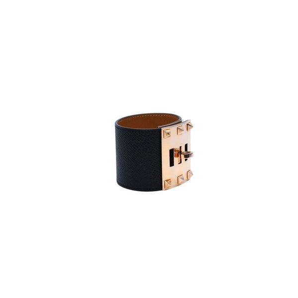 極美品 HERMES エルメス ケリードッグ ケリーバングル ゴールド金具 レザーバンド メタル GP サイズS ブラック T刻印 4a002969