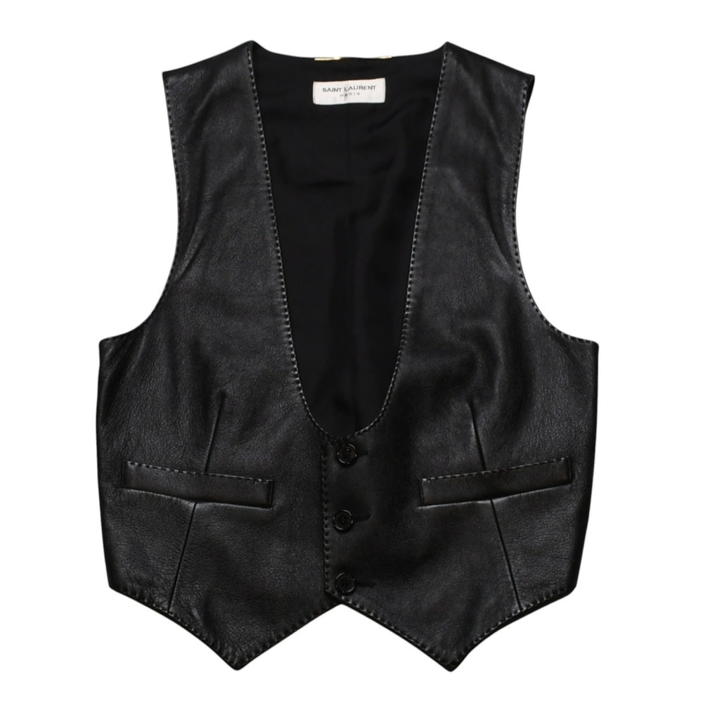 極美品 YVES SAINT LAURENT イヴ サンローラン レザーベスト サイズ36 440246 Y5QQ2 ブラック 中古 4a002651
