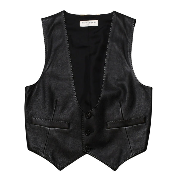極美品 YVES SAINT LAURENT イヴ サンローラン レザーベスト サイズ36 440246 Y5QQ2 ブラック 中古 4a002651