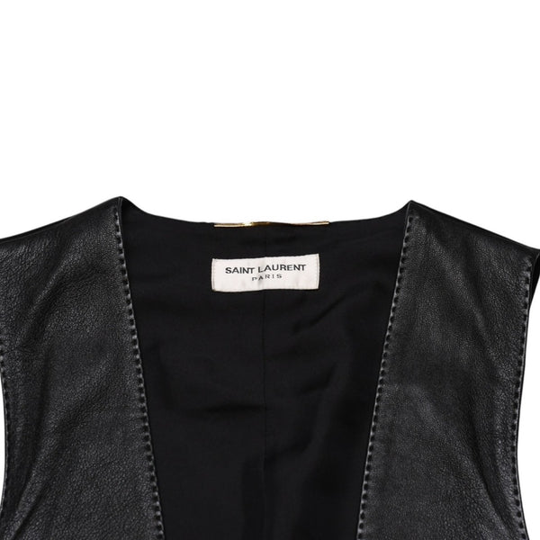 極美品 YVES SAINT LAURENT イヴ サンローラン レザーベスト サイズ36 440246 Y5QQ2 ブラック 中古 4a002651
