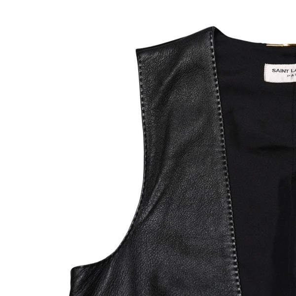 極美品 YVES SAINT LAURENT イヴ サンローラン レザーベスト サイズ36 440246 Y5QQ2 ブラック 中古 4a002651