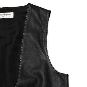 極美品 YVES SAINT LAURENT イヴ サンローラン レザーベスト サイズ36 440246 Y5QQ2 ブラック 中古 4a002651