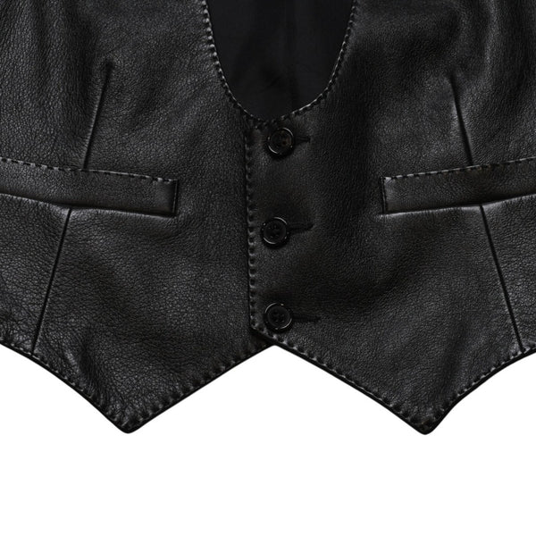 極美品 YVES SAINT LAURENT イヴ サンローラン レザーベスト サイズ36 440246 Y5QQ2 ブラック 中古 4a002651