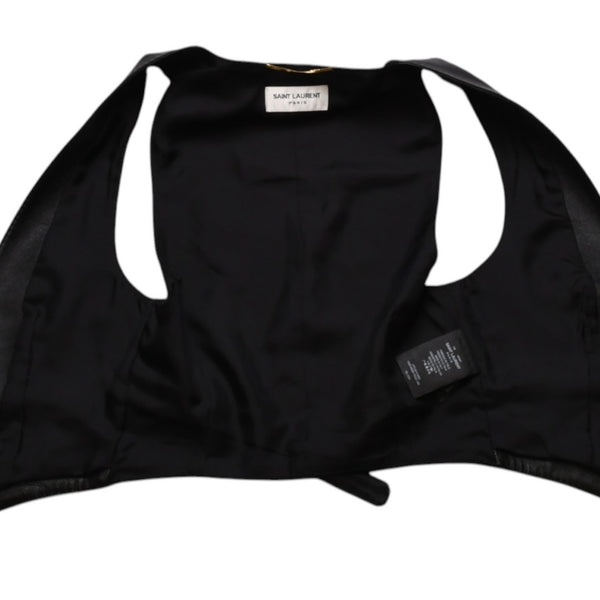 極美品 YVES SAINT LAURENT イヴ サンローラン レザーベスト サイズ36 440246 Y5QQ2 ブラック 中古 4a002651
