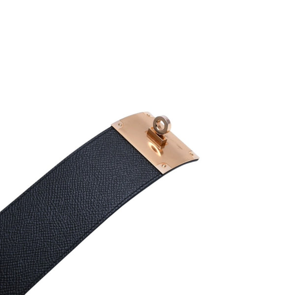 極美品 HERMES エルメス ケリードッグ ケリーバングル ゴールド金具 レザーバンド メタル GP サイズS ブラック T刻印 4a002969