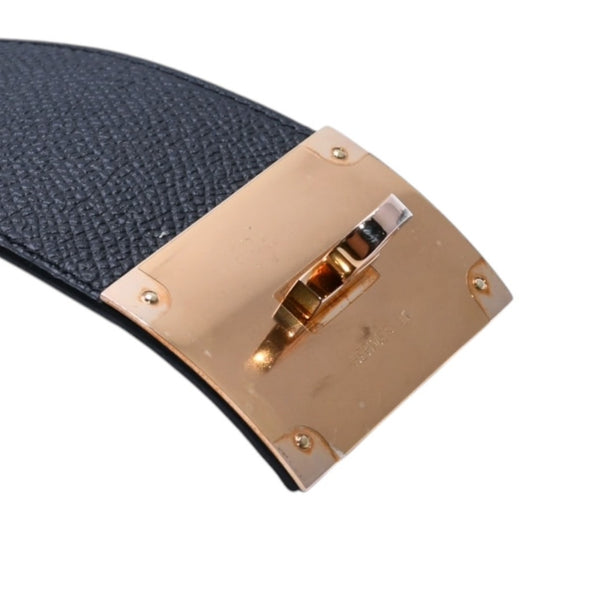 極美品 HERMES エルメス ケリードッグ ケリーバングル ゴールド金具 レザーバンド メタル GP サイズS ブラック T刻印 4a002969