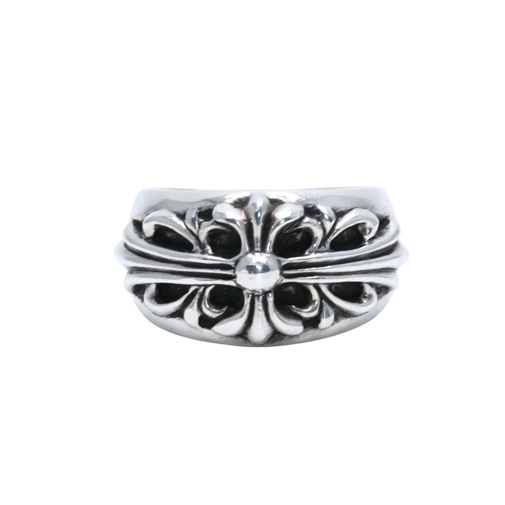 CHROME HEARTS クロムハーツ FLORAL CROSS フローラルクロス リング 指輪 重量約15.98g サイズ17号 スターリングシルバー 美品 中古 4a003114