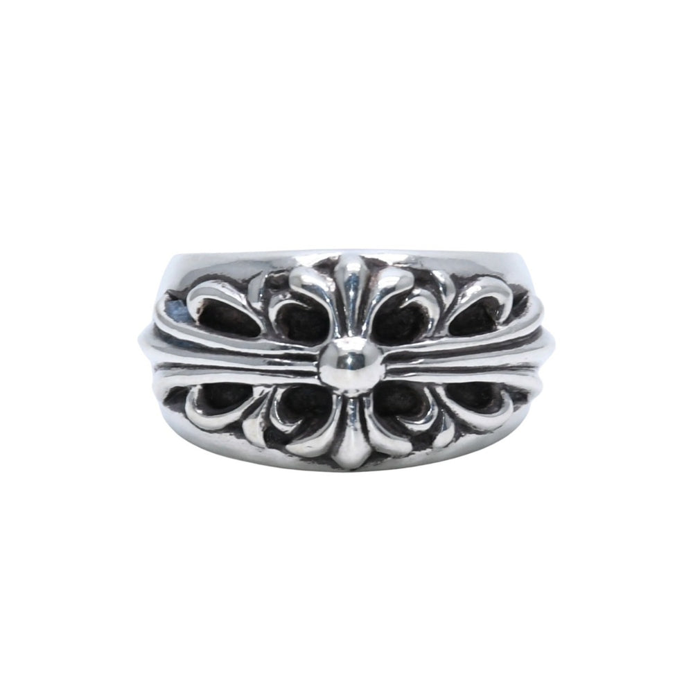 極美品 CHROME HEARTS クロムハーツ FLORAL CROSS フローラルクロス リング 指輪 重量約16.73g サイズ18.5号 スターリングシルバー 中古 4a003112