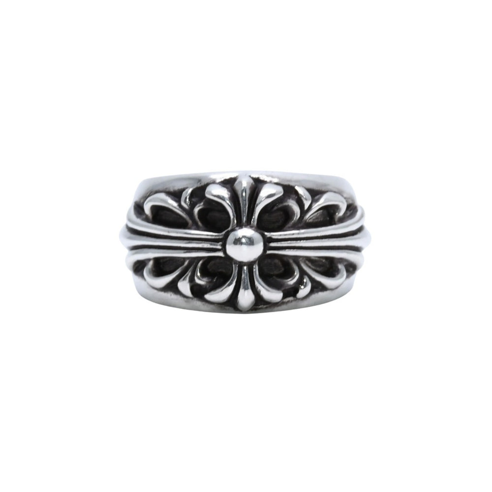 極美品 CHROME HEARTS クロムハーツ FLORAL CROSS フローラルクロス リング 指輪 重量約16.33g サイズ18号 スターリングシルバー 中古 4a003113