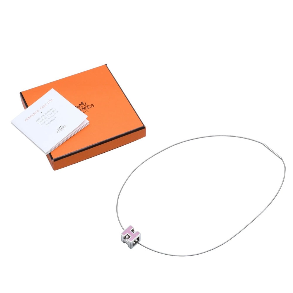 HERMES エルメス Cage d'H カージュ ド アッシュ Hキューブ ワイヤーネックレス 重量約7.53g シルバー ピンク 美品 中古 4a002974