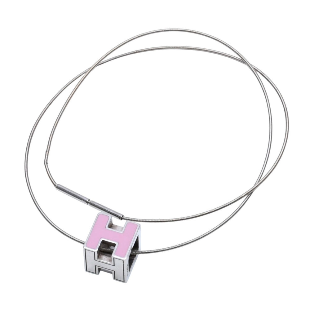 HERMES エルメス Cage d'H カージュ ド アッシュ Hキューブ ワイヤーネックレス 重量約7.53g シルバー ピンク 美品 中古 4a002974