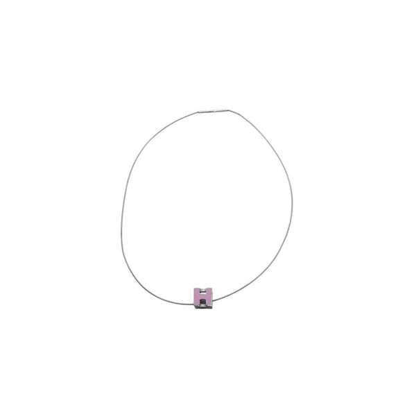 HERMES エルメス Cage d'H カージュ ド アッシュ Hキューブ ワイヤーネックレス 重量約7.53g シルバー ピンク 美品 中古 4a002974