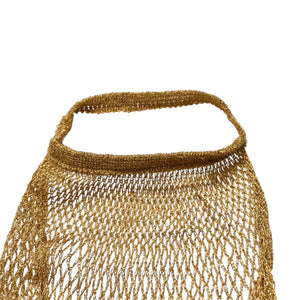 極美品 PRADA プラダ メッシュハンドバッグ B2064 トライアングルロゴプレート 三角プレート コットン ゴールド金具 中古 4a002995