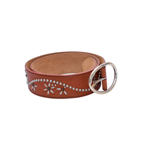YVES SAINT LAURENT イヴサンローラン YSL バックル ベルト ブラウン レザー メッシュ 556300 ゴールド金具 小物 美品 中古 4a002664