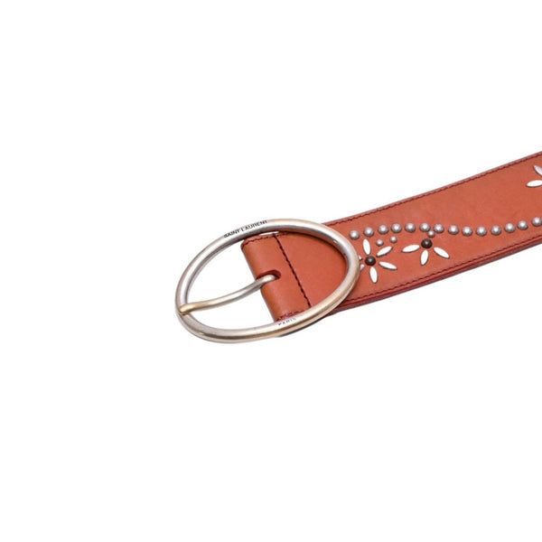 YVES SAINT LAURENT イヴサンローラン YSL バックル ベルト ブラウン レザー メッシュ 556300 ゴールド金具 小物 美品 中古 4a002664