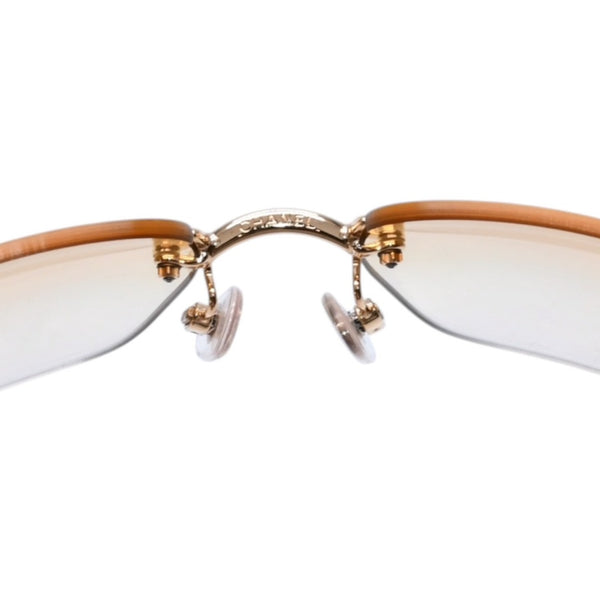極美品 CHANEL シャネル リムレス サングラス アイウェア 4017-D c.125/56 サイズ62□17 120 ココマーク ラインストーン 中古 4a002991