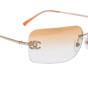 極美品 CHANEL シャネル リムレス サングラス アイウェア 4017-D c.125/56 サイズ62□17 120 ココマーク ラインストーン 中古 4a002991