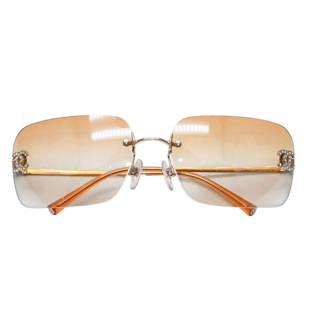 極美品 CHANEL シャネル リムレス サングラス アイウェア 4017-D c.125/56 サイズ62□17 120 ココマーク ラインストーン 中古 4a002991