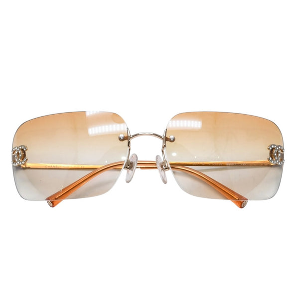 極美品 CHANEL シャネル リムレス サングラス アイウェア 4017-D c.125/56 サイズ62□17 120 ココマーク ラインストーン 中古 4a002991