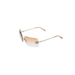 極美品 CHANEL シャネル リムレス サングラス アイウェア 4017-D c.125/56 サイズ62□17 120 ココマーク ラインストーン 中古 4a002991
