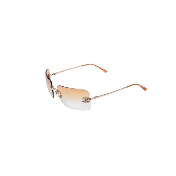 極美品 CHANEL シャネル リムレス サングラス アイウェア 4017-D c.125/56 サイズ62□17 120 ココマーク ラインストーン 中古 4a002991