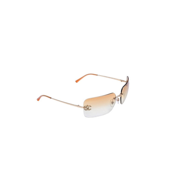 極美品 CHANEL シャネル リムレス サングラス アイウェア 4017-D c.125/56 サイズ62□17 120 ココマーク ラインストーン 中古 4a002991
