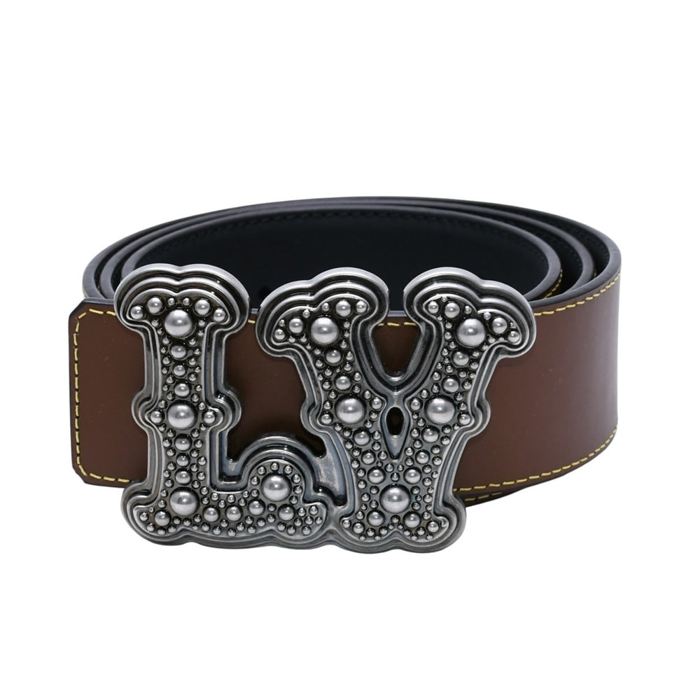 極美品 LouisVuitton ルイヴィトン ベルト LVイニシャル M8453 リバーシブル ブラウン メタル シルバー金具 中古 4a003001