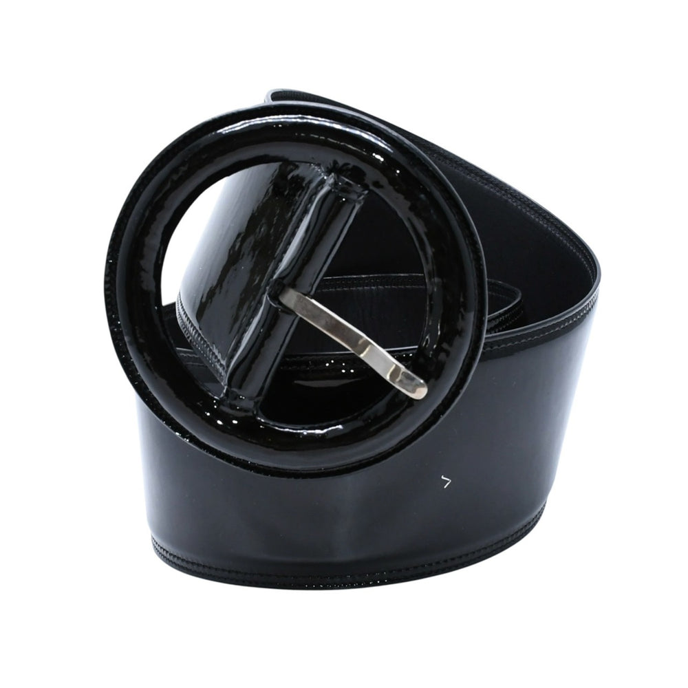 極美品 YVES SAINT LAURENT イヴサンローラン YSL バックル ベルト ブラック MRC 444697 70 06 シルバー金具 中古 4a002663