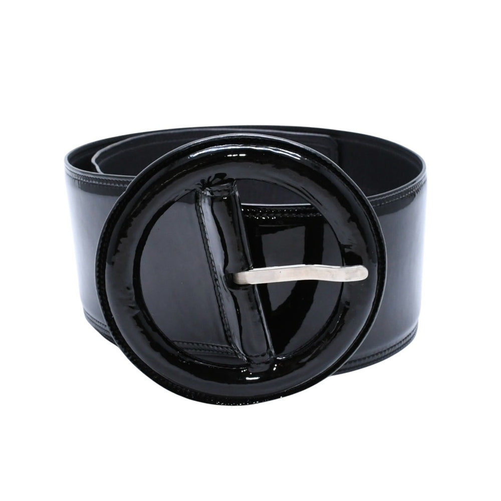 極美品 YVES SAINT LAURENT イヴサンローラン YSL バックル ベルト ブラック MRC 444697 70 06 シルバー金具 中古 4a002663