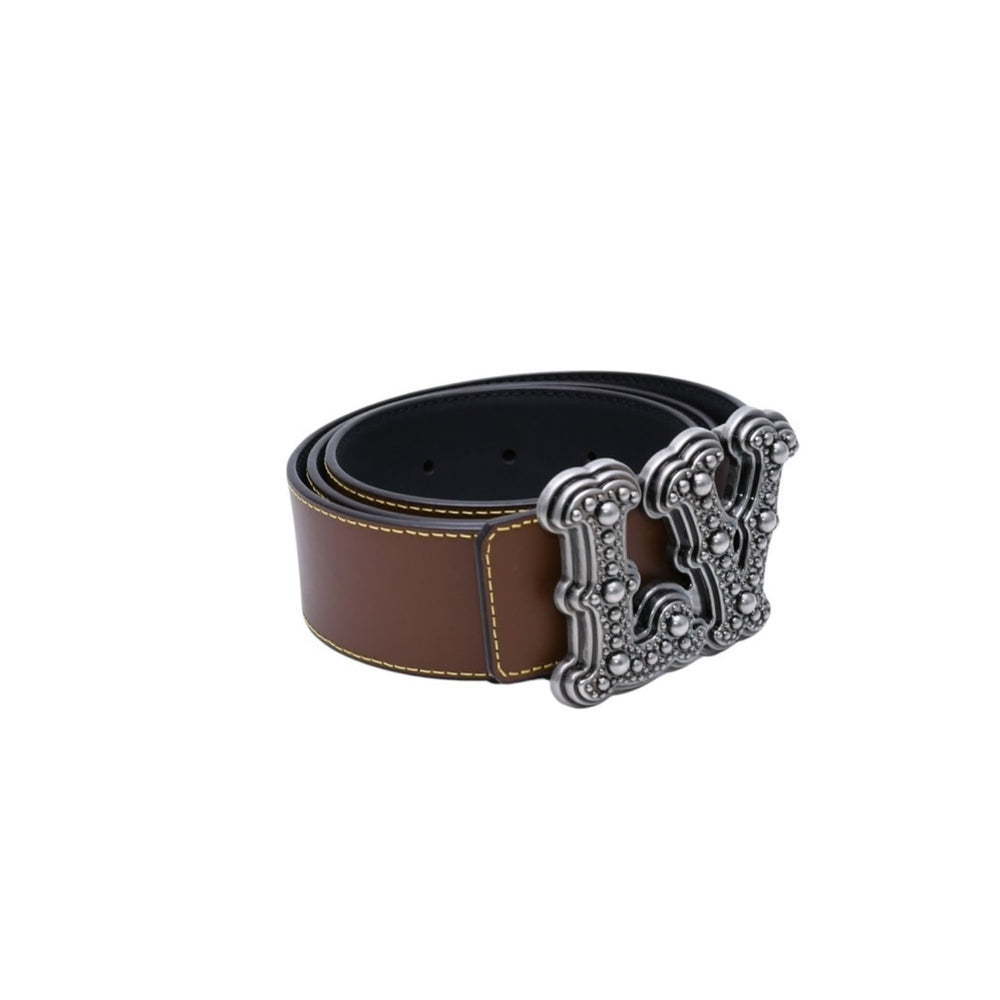 Very Good Condition LouisVuitton Belt LV Initial M8453 Reversible Brown Metal Silver Hardware Used 4a003001