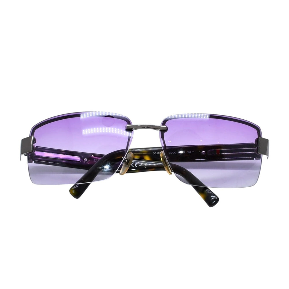 極美品 GUCCI グッチ Sunglasses サングラス パープルレンズ カーキテンプル シルバー金具 中古 4a002490
