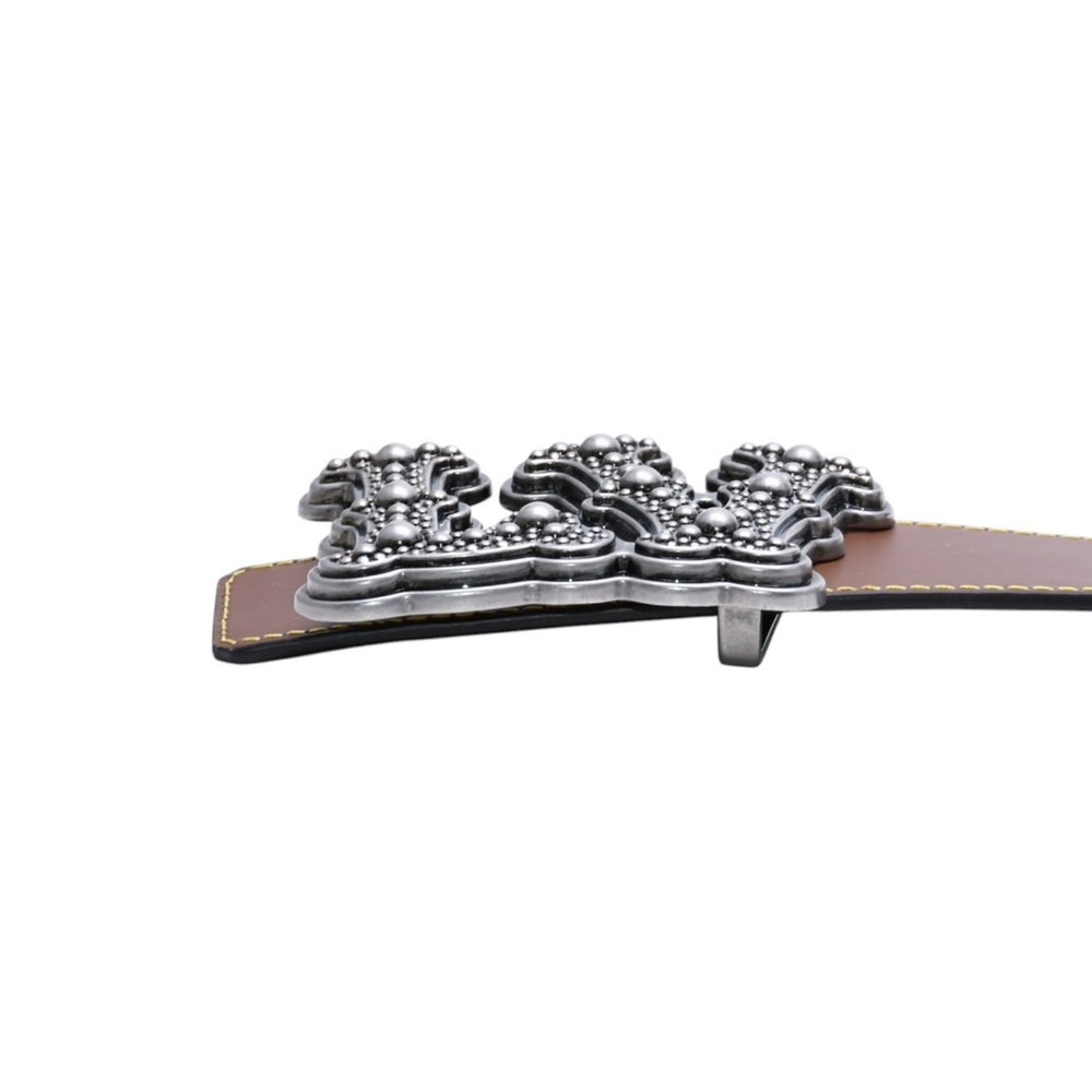 Very Good Condition LouisVuitton Belt LV Initial M8453 Reversible Brown Metal Silver Hardware Used 4a003001