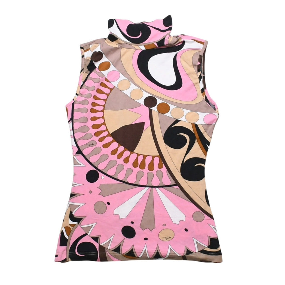 極美品 EMILIO PUCCI エミリオプッチ 幾何学柄ノースリーブタートルネックトップス ブッチ柄 ノースリーブ マルチカラー XSサイズ 中古 4a002854