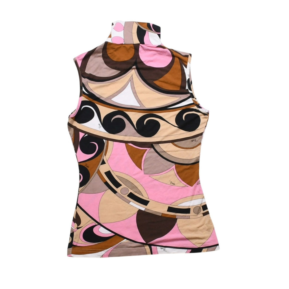 極美品 EMILIO PUCCI エミリオプッチ 幾何学柄ノースリーブタートルネックトップス ブッチ柄 ノースリーブ マルチカラー XSサイズ 中古 4a002854