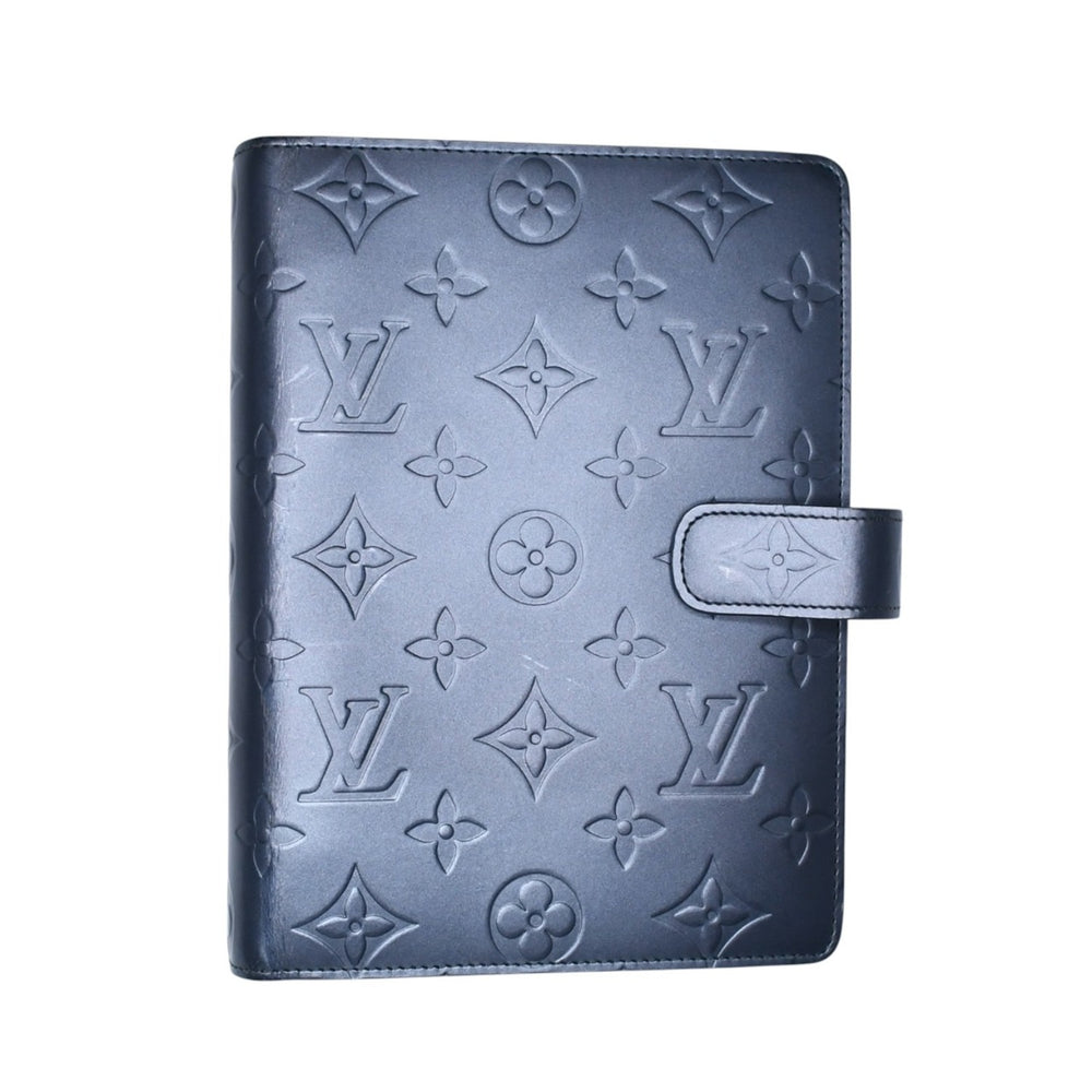 LOUIS VUITTON Agenda MM Monogram Matte Notebook Cover Metallic Noir Leather Embossed Out of Print R20922 Good Condition Used 4a003021