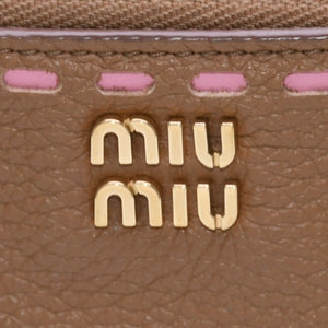 極美品 MIUMIU ミュウミュウ コインケース 5MC066 カーフスキン ブランドロゴ ブラウン ゴールド金具 中古 4a002999