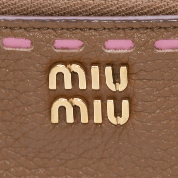 極美品 MIUMIU ミュウミュウ コインケース 5MC066 カーフスキン ブランドロゴ ブラウン ゴールド金具 中古 4a002999