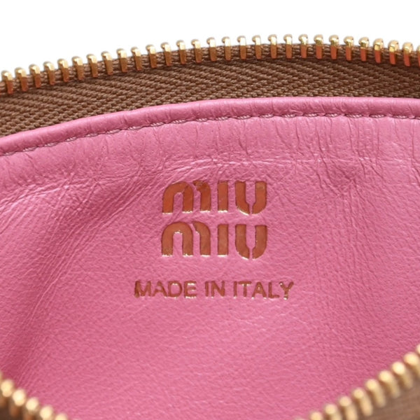 極美品 MIUMIU ミュウミュウ コインケース 5MC066 カーフスキン ブランドロゴ ブラウン ゴールド金具 中古 4a002999