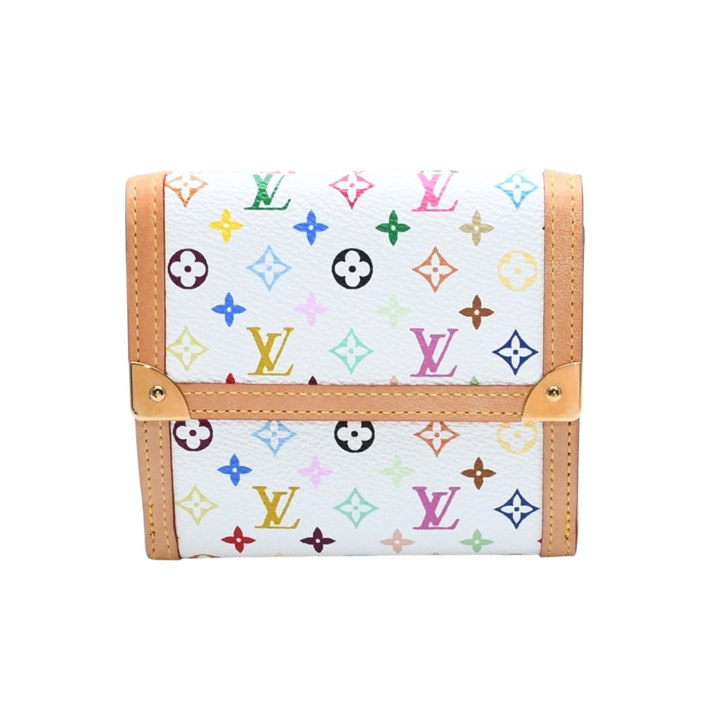 極美品 LOUIS VUITTON ルイ ヴィトン 財布 ポルトモネビエカルトクレディ M92983 モノグラム マルチカラー ホワイト 村上隆 ゴールド金具 中古 4a003003