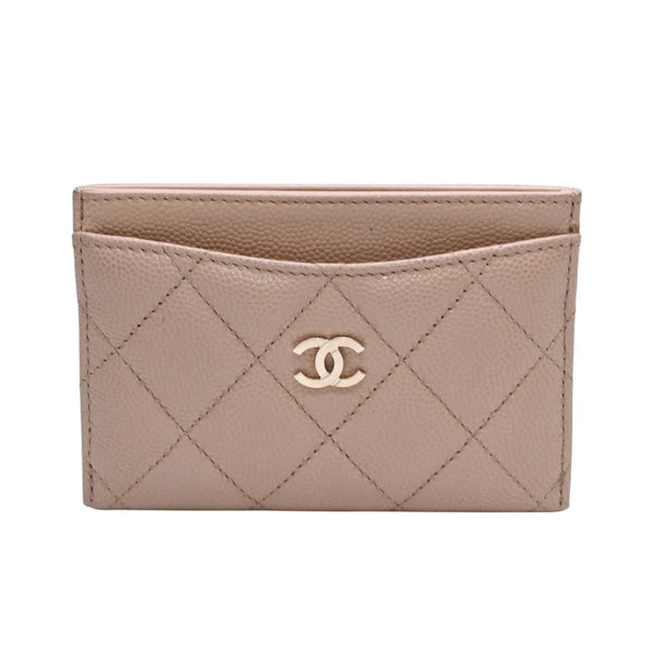 極美品 CHANEL シャネル クラシックジップカードケース 28番台 マトラッセ キャビアスキン ベージュ ココマーク CCマーク メタル ゴールド 中古 4a003002