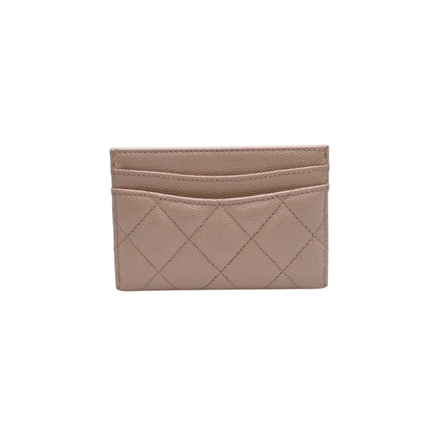 極美品 CHANEL シャネル クラシックジップカードケース 28番台 マトラッセ キャビアスキン ベージュ ココマーク CCマーク メタル ゴールド 中古 4a003002