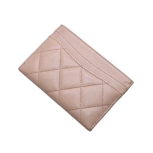 極美品 CHANEL シャネル クラシックジップカードケース 28番台 マトラッセ キャビアスキン ベージュ ココマーク CCマーク メタル ゴールド 中古 4a003002