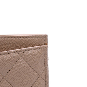 極美品 CHANEL シャネル クラシックジップカードケース 28番台 マトラッセ キャビアスキン ベージュ ココマーク CCマーク メタル ゴールド 中古 4a003002