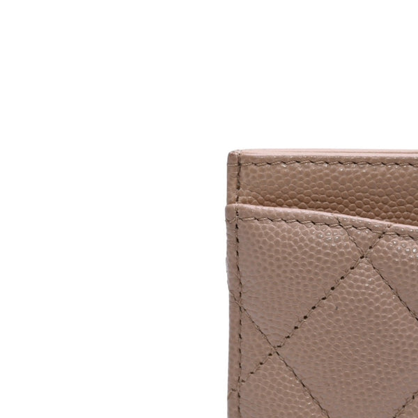 極美品 CHANEL シャネル クラシックジップカードケース 28番台 マトラッセ キャビアスキン ベージュ ココマーク CCマーク メタル ゴールド 中古 4a003002