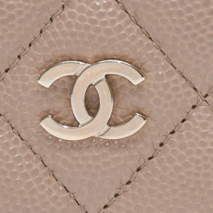 極美品 CHANEL シャネル クラシックジップカードケース 28番台 マトラッセ キャビアスキン ベージュ ココマーク CCマーク メタル ゴールド 中古 4a003002