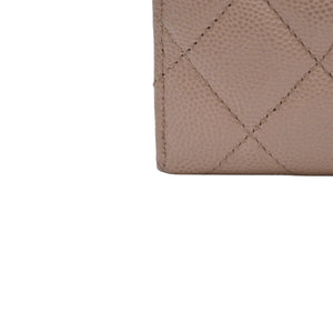 極美品 CHANEL シャネル クラシックジップカードケース 28番台 マトラッセ キャビアスキン ベージュ ココマーク CCマーク メタル ゴールド 中古 4a003002