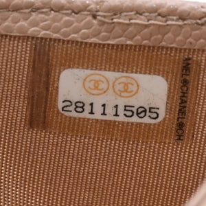 極美品 CHANEL シャネル クラシックジップカードケース 28番台 マトラッセ キャビアスキン ベージュ ココマーク CCマーク メタル ゴールド 中古 4a003002