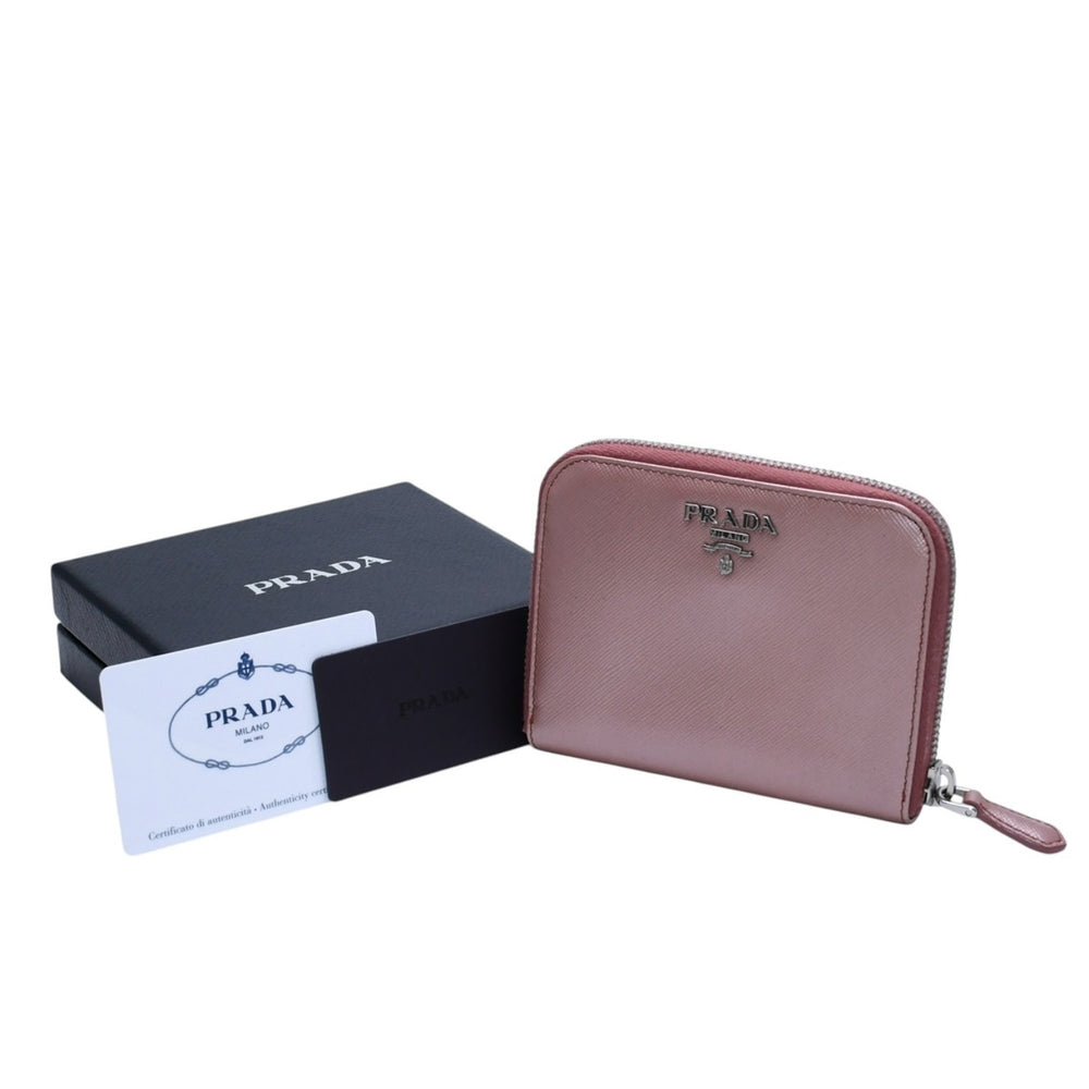 PRADA プラダ 2つ折り財布 コンパクトジップ 財布 ピンク PVC シルバー金具 1M0605R142 美品 中古 4a003019
