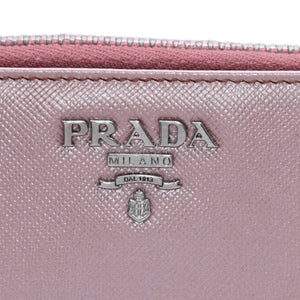 PRADA プラダ 2つ折り財布 コンパクトジップ 財布 ピンク PVC シルバー金具 1M0605R142 美品 中古 4a003019